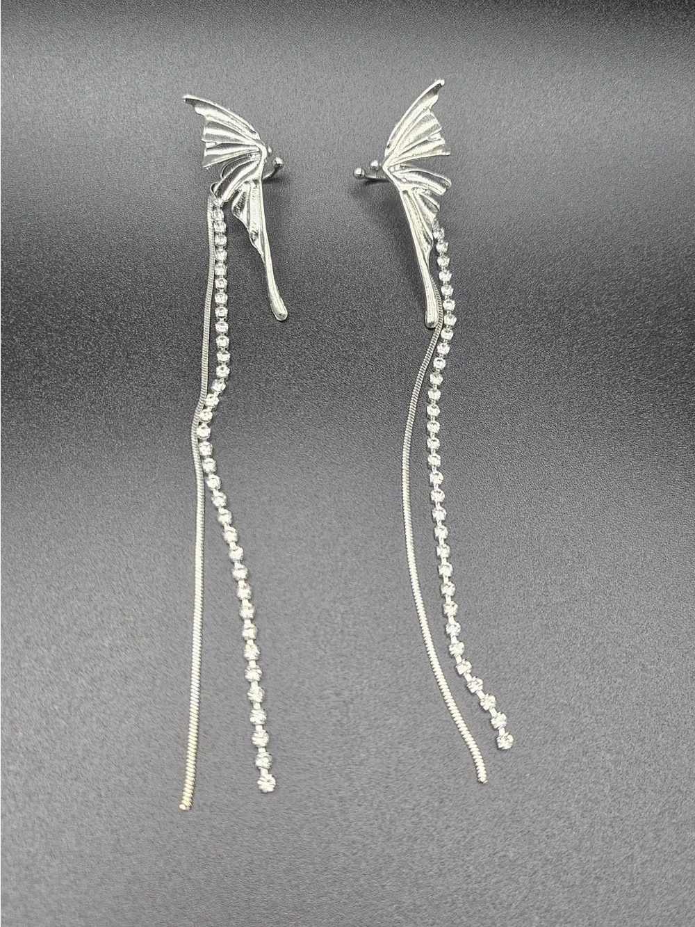 Silver Butterfly Drop Cuff Earrings